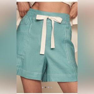 Maeve Aqua Cargo Shorts with Cream Tie